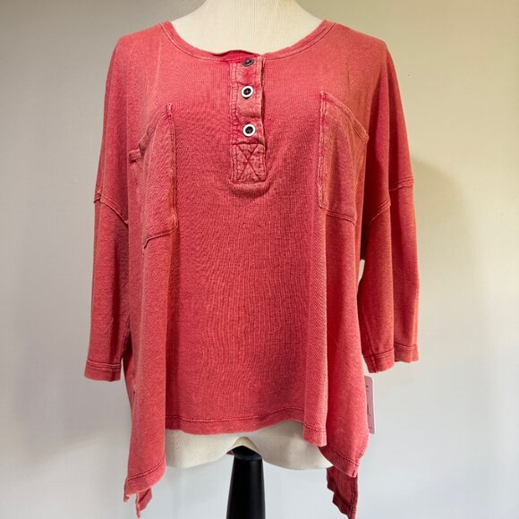 FREE PEOPLE Summer Red Hi Lo Henley Style Top NWT - Picture 1 of 7
